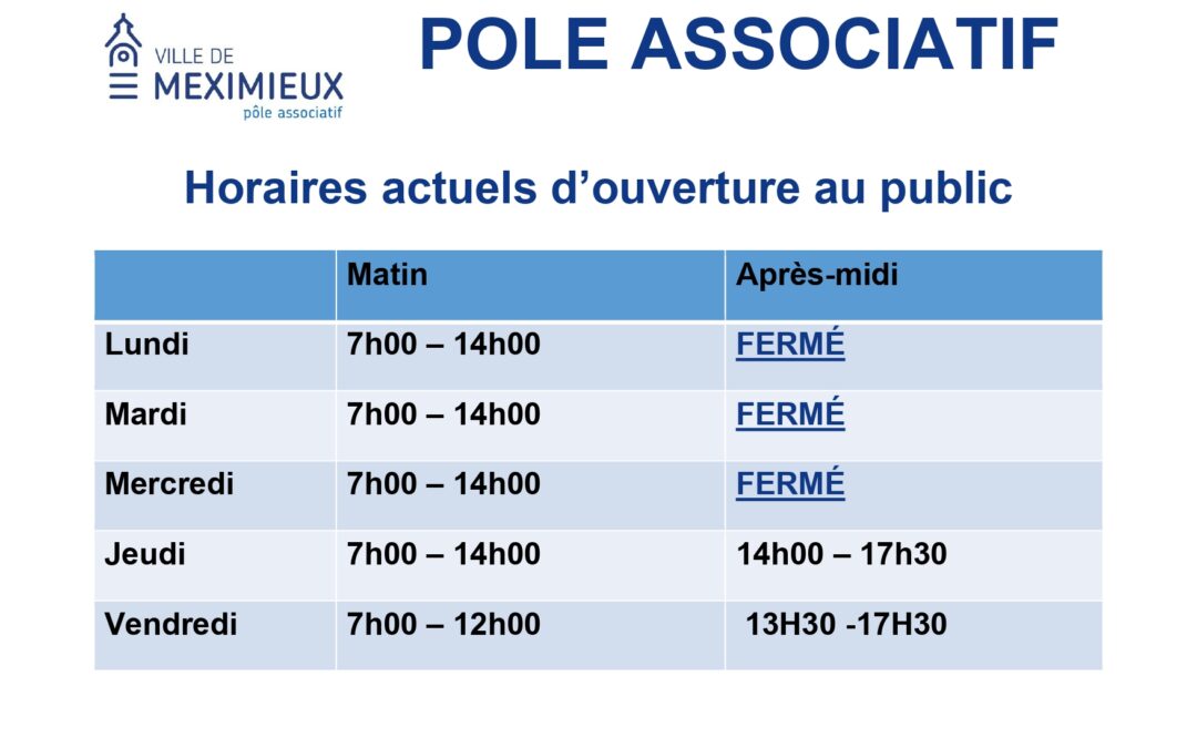 HORAIRES D&rsquo;ÉTÉ DU POLE ASSOCIATIF