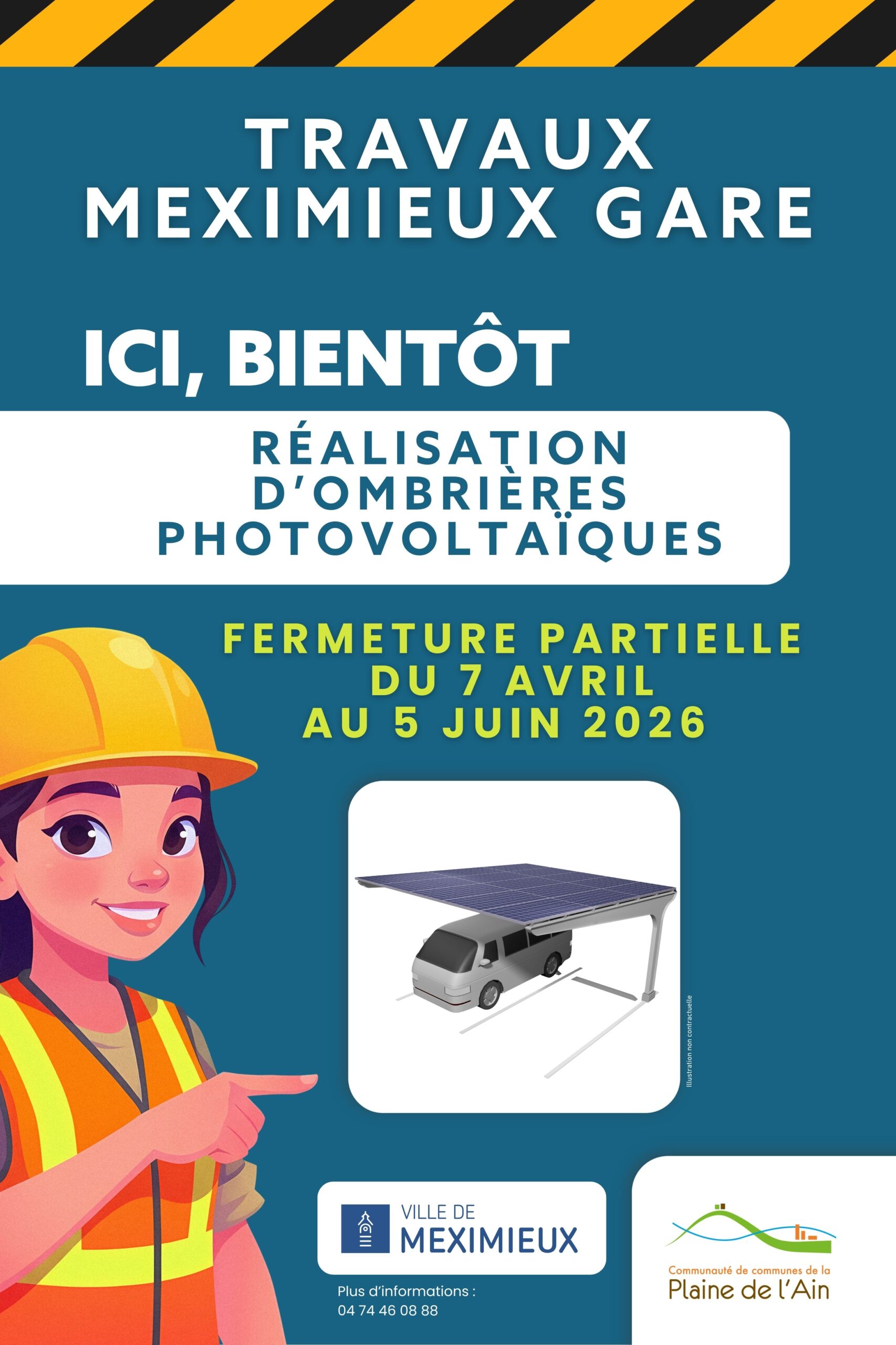 TRAVAUX GARE Panneau 800x1200mm (1) CANTINE MEXIMIEUX INSCRIPTION